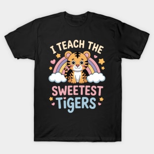 I Teach The Sweetest Tigers Cute Pre-K Teacher Squad Rainbow T-Shirt